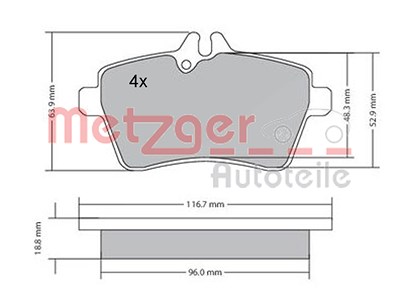 Metzger Bremsbeläge vorne (Satz) [Hersteller-Nr. 1170053] für Mercedes-Benz von METZGER