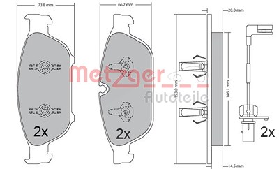 Metzger Bremsbelagsatz, Scheibenbremse [Hersteller-Nr. 1170657] für Audi von METZGER