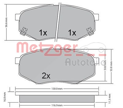 Metzger Bremsbeläge vorne (Satz) [Hersteller-Nr. 1170524] für Hyundai von METZGER