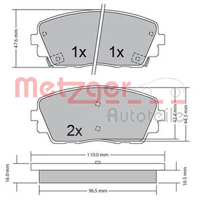Metzger Bremsbelagsatz, Scheibenbremse [Hersteller-Nr. 1170361] für Kia von METZGER