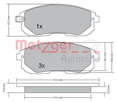 Metzger Bremsbelagsatz, Scheibenbremse [Hersteller-Nr. 1170208] für Fiat, Nissan, Suzuki von METZGER