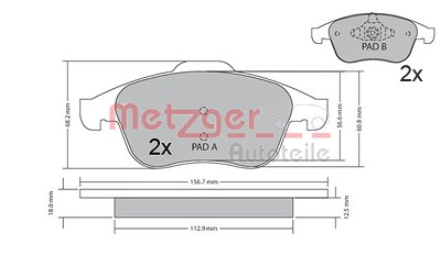 Metzger Bremsbelagsatz, Scheibenbremse [Hersteller-Nr. 1170409] für Renault von METZGER