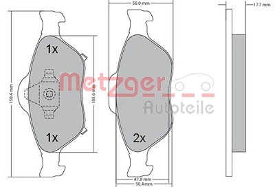 Metzger Bremsbelagsatz, Scheibenbremse [Hersteller-Nr. 1170287] für Toyota von METZGER