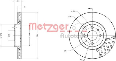 Metzger Bremsscheibe Vorderachse Belüftet [Hersteller-Nr. 6110098] für Abarth, Alfa Romeo, Citroën, Fiat, Lancia, Peugeot von METZGER