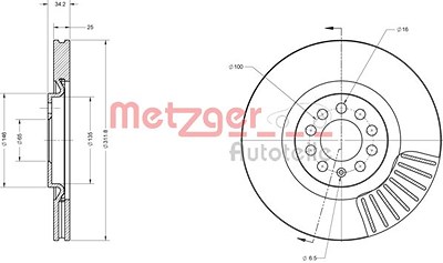 Metzger Bremsscheibe Vorderachse Belüftet [Hersteller-Nr. 6110387] für Audi, Seat, Skoda, VW von METZGER