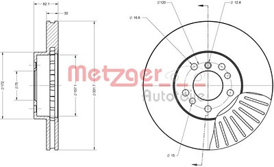 Metzger Bremsscheibe Vorderachse Belüftet [Hersteller-Nr. 6110380] für BMW von METZGER