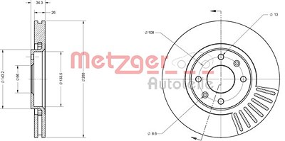 Metzger Bremsscheibe Vorderachse Belüftet [Hersteller-Nr. 6110050] für Citroën, Opel, Peugeot von METZGER