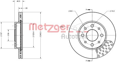 Metzger Bremsscheibe Vorderachse Belüftet [Hersteller-Nr. 6110363] für Fiat, Ford von METZGER