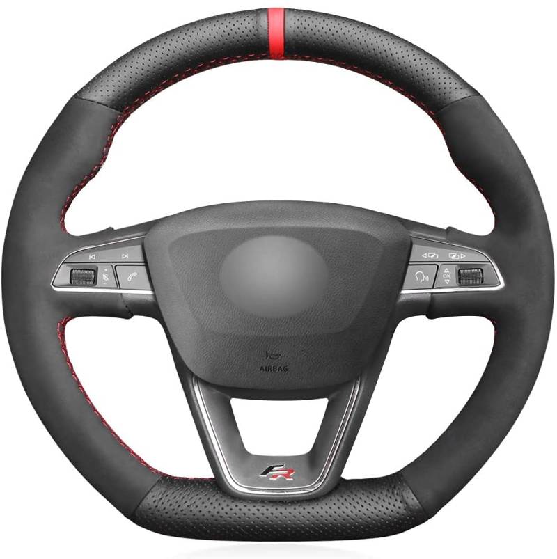 MEWANT DIY Hand Nähen Auto Lenkradbezug aus Echtleder&Wildleder für Seat Leon (FR|Cupra)/Ibiza (FR|Cupra)/Alhambra (FR Line)/Arona FR /Ateca FR/Toledo FR von MEWANT