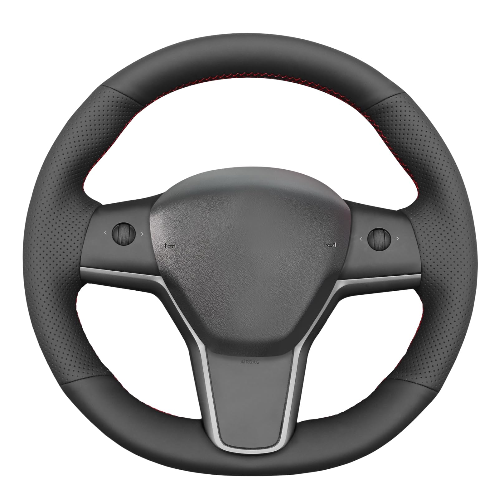 MEWANT DIY Stitch Schwarz Echtleder Lenkradbezug für Tesla Model 3 2019-2023 / Model Y 2021-2023 Atmungsaktiv MEWANT DIY Stitch Schwarz Echtleder Lenkradbezug für Tesla Model 3 2019-2023 / Model Y 2021-2023 Atmungsaktiv von MEWANT