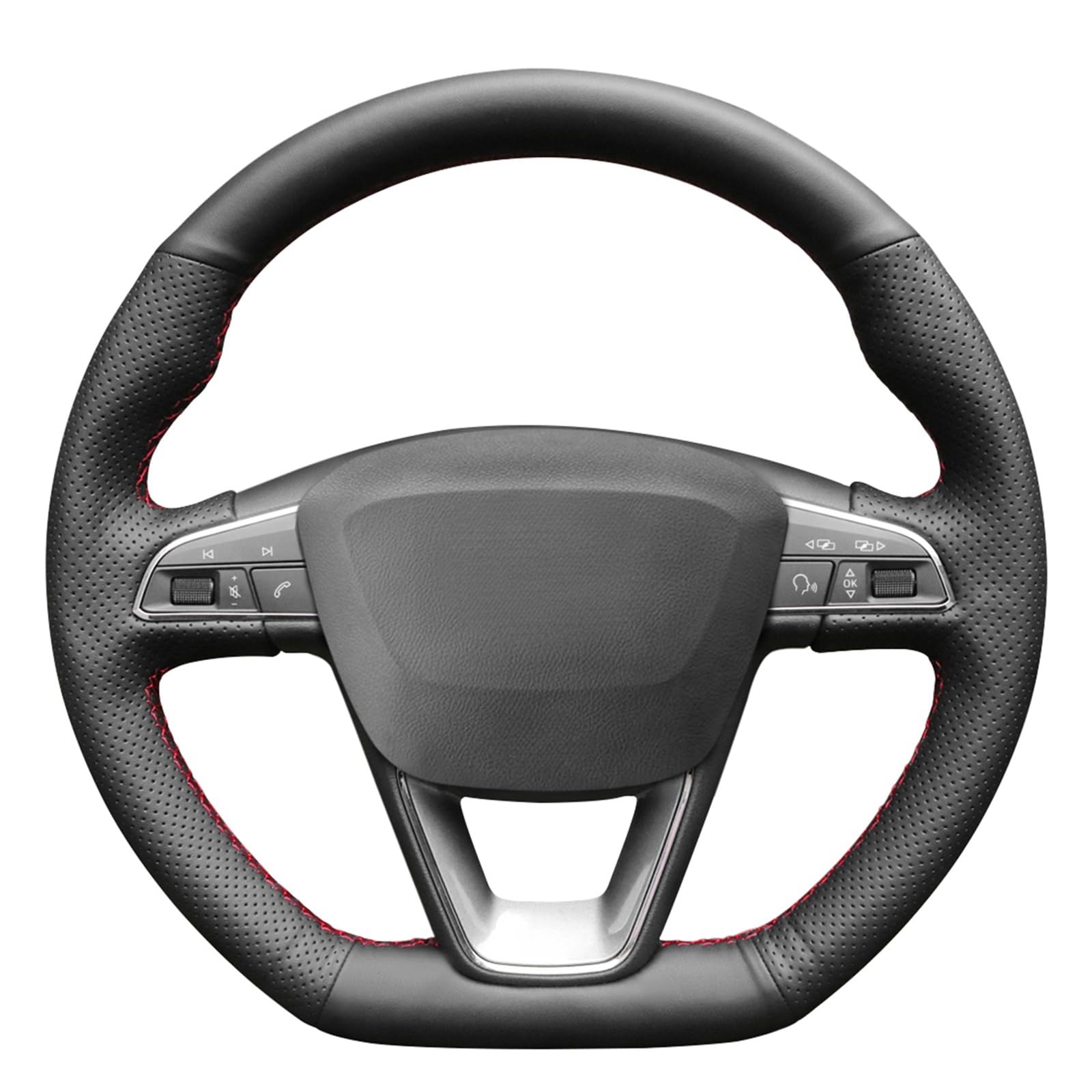 MEWANT Hand Nähen Schwarz Kunstleder Mikrofaser Leder Auto Lenkradhülle Lenkradbezug für Seat Leon Cupra R 2013-2019 / Leon ST Cupra 2013-2019 / Ateca Cupra 2016-2019 / Ateca FR 2016-2019 von MEWANT