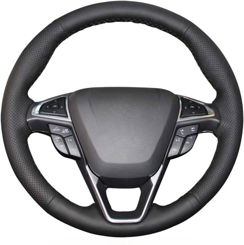 MEWANT Handgenähter Schwarzer Kunstleder Lenkradbezug für Ford Mondeo 2014–2020 Edge 2015–2020 Galaxy 2015 S-Max von MEWANT