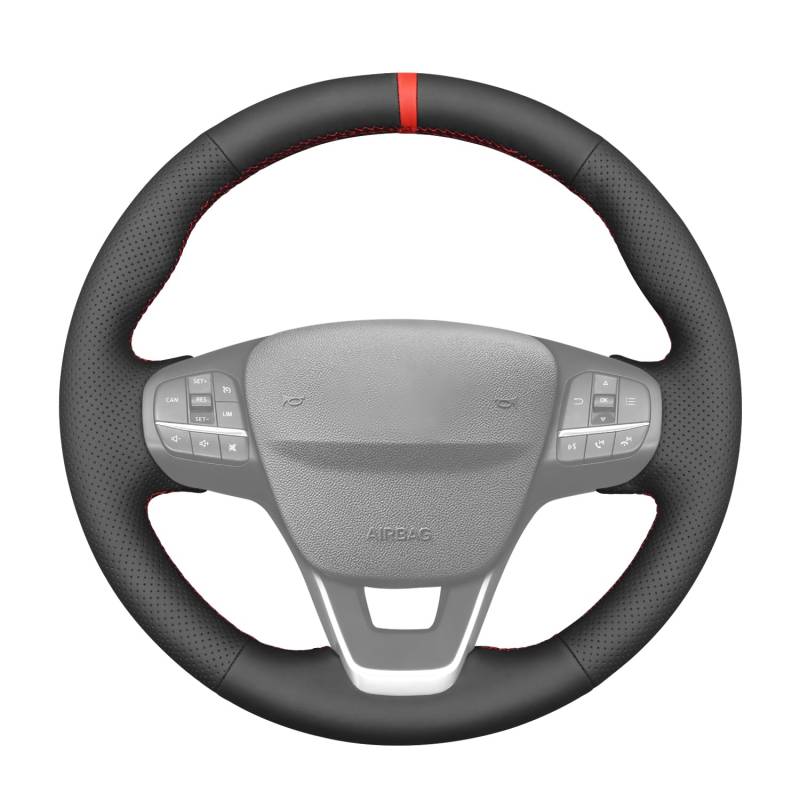 MEWANT DIY Schwarzer Kunstleder Lenkradbezug für Focus 2018-2020 Fiesta Kuga 2019-2020 Puma Transit 2020 von MEWANT