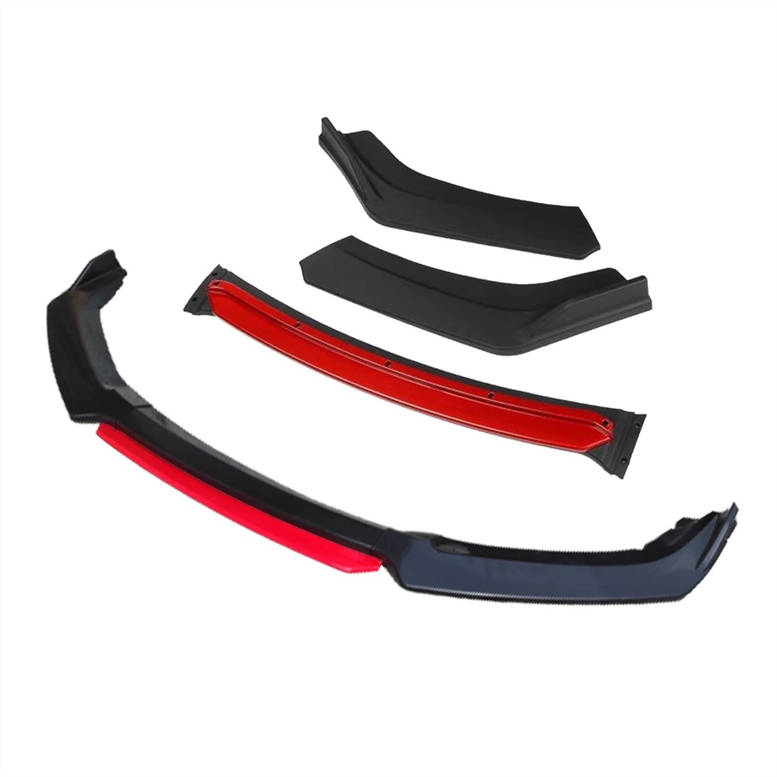 MEXWLOP 3 Stück Auto-Frontstoßstangenlippe, glänzend, Splitter, Diffusor, Body-Kit, Spoilerstoßstangen, for VW, Transporter 2008–2020, Schwarz Frontstoßstangenlippe(4pcs+Red) von MEXWLOP