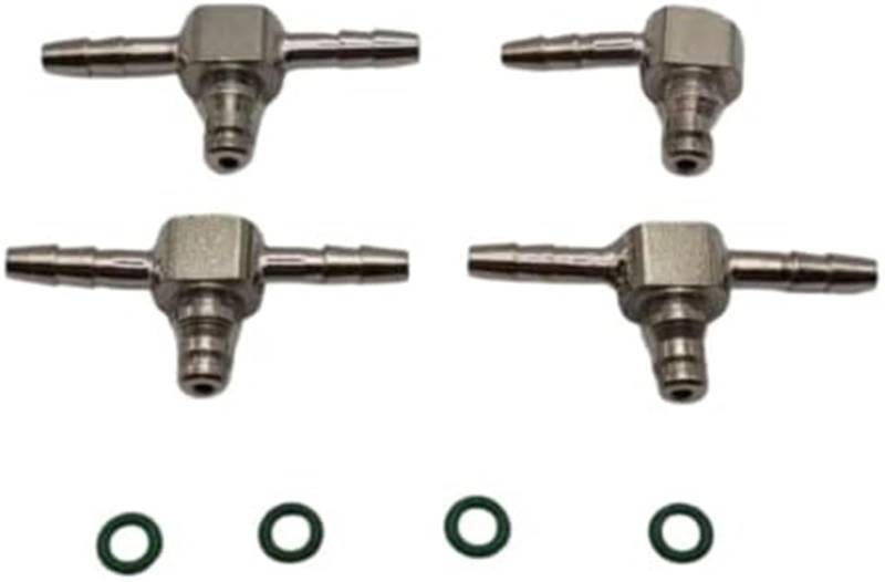 MEXWLOP 4 Stück Metall-Rücklaufverbinder for Common-Rail-Ölinjektoren, for Bosch, 110 UPGRADE UPRATED | 3 T & 1 L plus Gummi-O-Ringe | 3-Wege- und 2-Wege-90-Grad-Verbindungen Kraftstoffrücklaufschlauc von MEXWLOP