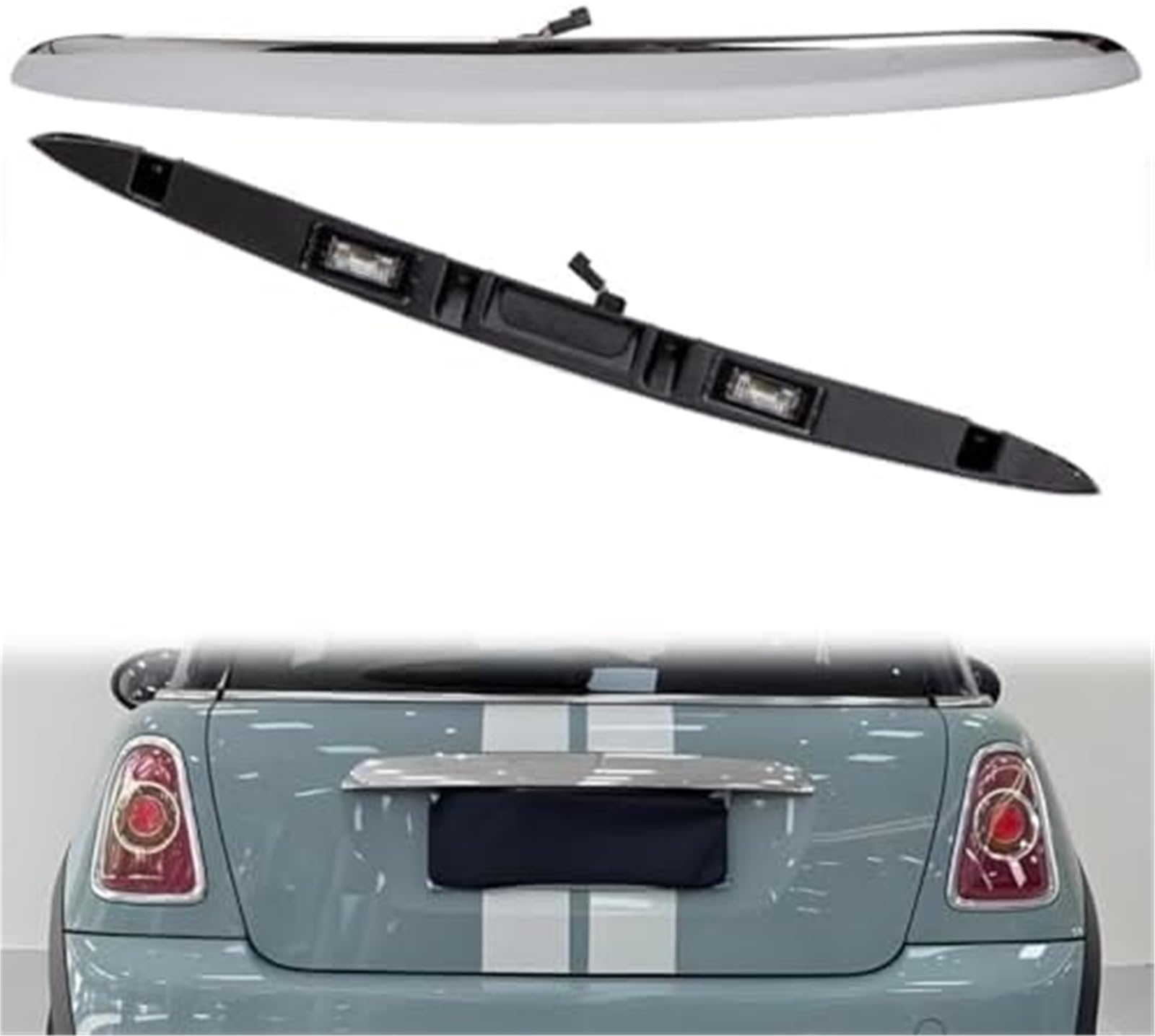 MEXWLOP 51132753603Rear Trunk Hatch Handle with Lamp, Tailgate Trim Lid Trunk Pull Handle Compatible with 2005-2015 Cooper R56 R57 Series Backhatch Release Handle, Chrome Kofferraumschalter von MEXWLOP