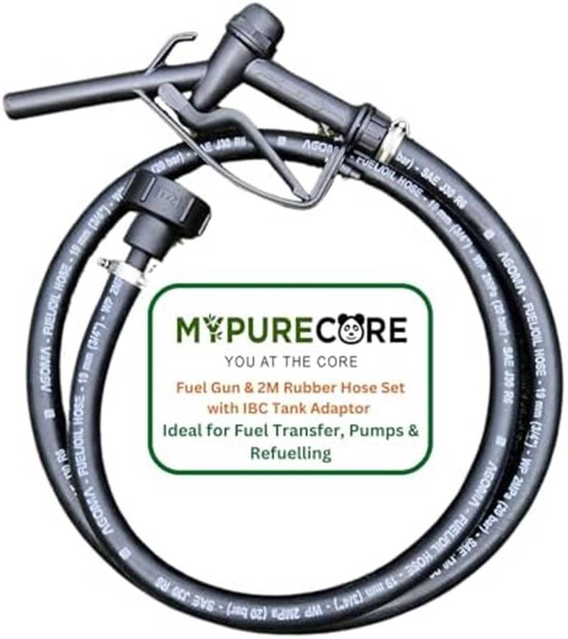 MEXWLOP Tankpistole und 2 m Gummischlauch-Set mit IBC-Tankadapter | 25 mm Düse, 19 mm Innendurchmesser, Schlauch SAE J30R6-zertifiziert | Kompatibel mit AdBlue, Öl, Benzin | Ideal for Kraftstofftransf von MEXWLOP