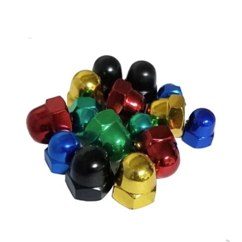 Premium-Schrauben M6 M8 M10 M12 Stahl mit bunten roten schwarzen Gloden-Hutmuttern, dekorative Hutmuttern rot M12 10 Stück(Red,M6 10PCS) von MFUPR