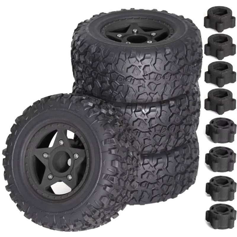 MGHGFYTAS RC Auto Zubehör Kompatibel Mit Traxxas Für Slash Für ARRMA Für SENTON Für Vkar Für HPI 1/8 RC-Auto Short Course Truck-Reifen Mit Radsechskant(Black) von MGHGFYTAS
