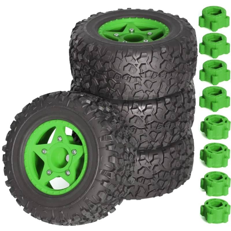 MGHGFYTAS RC Auto Zubehör Kompatibel Mit Traxxas Für Slash Für ARRMA Für SENTON Für Vkar Für HPI 1/8 RC-Auto Short Course Truck-Reifen Mit Radsechskant(Green) von MGHGFYTAS