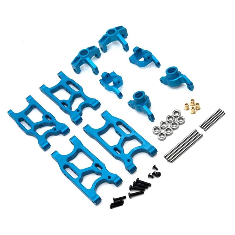 MGHGFYTAS RC Auto Zubehör Kompatibel Mit Wltoys 144010 144001 02 124017 16 18 19 LC 1/14 RC-Auto-Upgrade-Teile, Querlenker, Hinterradnaben, Lenkblock(Blue) von MGHGFYTAS
