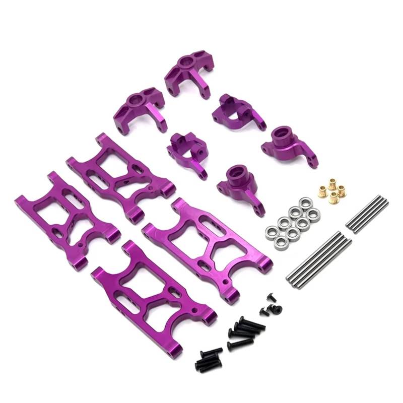 MGHGFYTAS RC Auto Zubehör Kompatibel Mit Wltoys 144010 144001 02 124017 16 18 19 LC 1/14 RC-Auto-Upgrade-Teile, Querlenker, Hinterradnaben, Lenkblock(Purple) von MGHGFYTAS