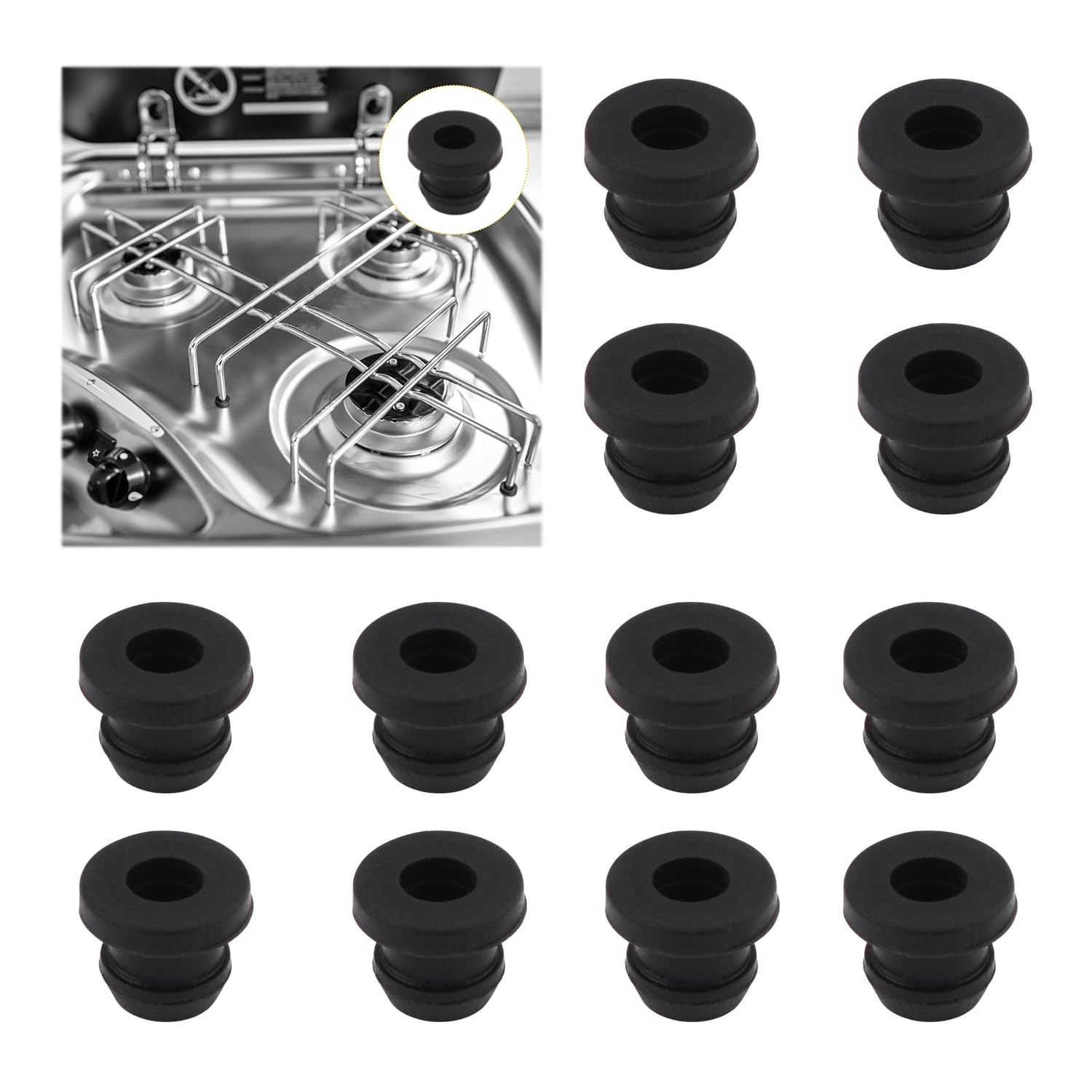 MHMondawn 12Stück Topfträgergummis,Gummifüße,Rostgummifüe,Kompatible Rostgummifüße für Topfstützen mit 5mm Stäben von Dometic,Smev und Thetford Wohnmobilöfen Zubehör-Schwarz von MHMondawn