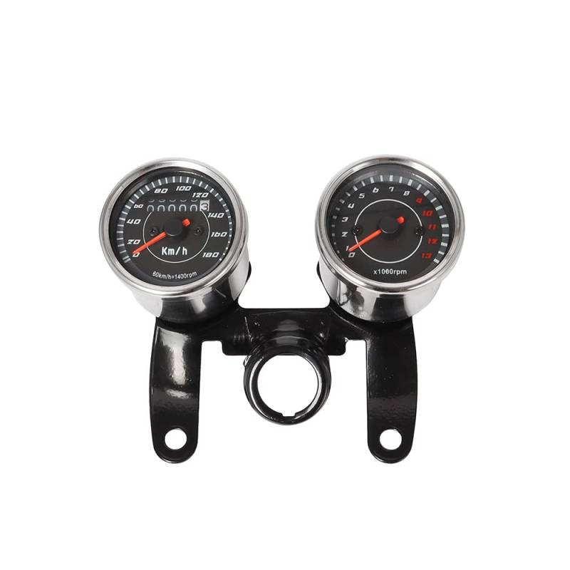 Motorrad Drehzahlmesser 2 in 1 Motorrad Hintergrundbeleuchtung Kilometerzähler & Tachometer-lehre Meter Montage Universal Chrom Für von MHTGD