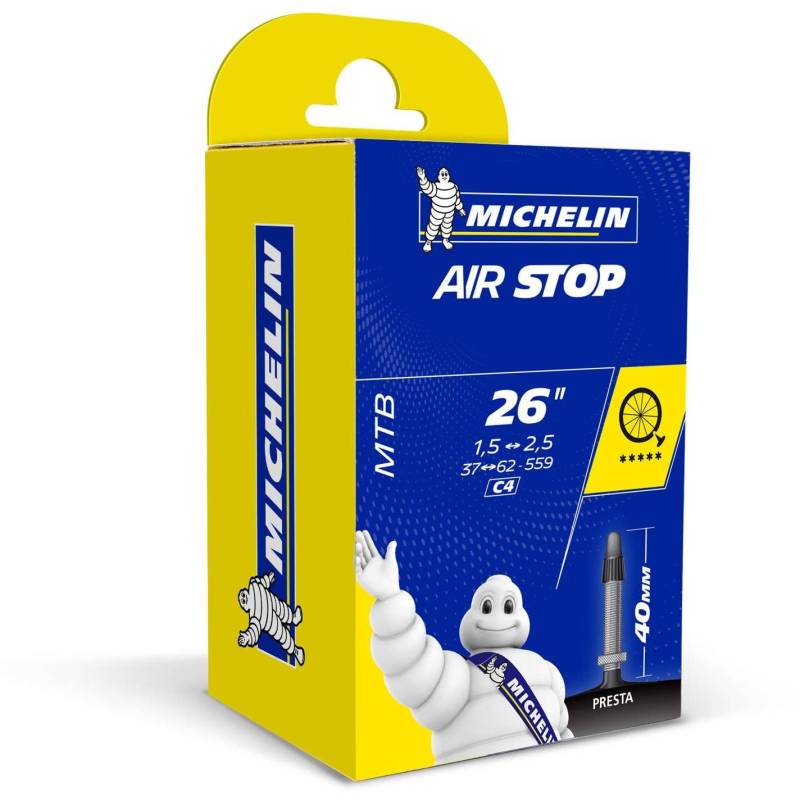 Michelin Uni Schlauch C4 Airstop Presta 40 Fahrradschlauch, schwarz, 26 Zoll, 37/62-559 von MICHELIN