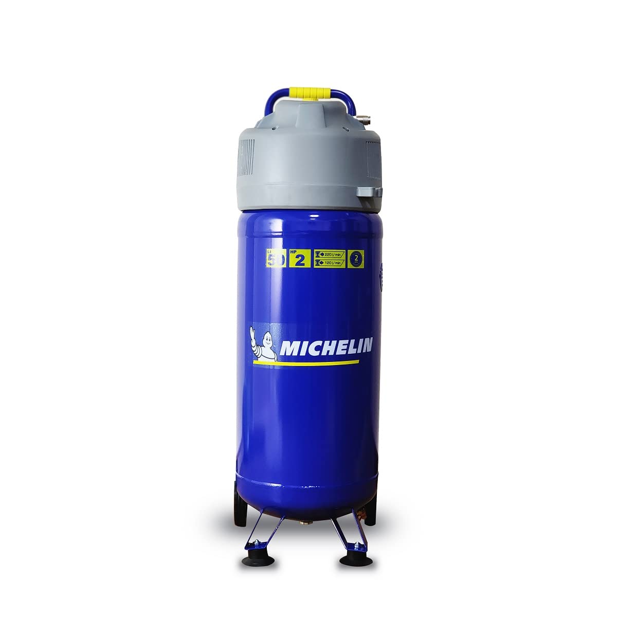 Michelin Vertikaler Druckluftkompressor MVX50/2, Ölfreier 50-Liter-Kompressor, Manometer, Maximaldruck: 10 Bar, mit Transportrollen, Leistung: 2 PS von MICHELIN