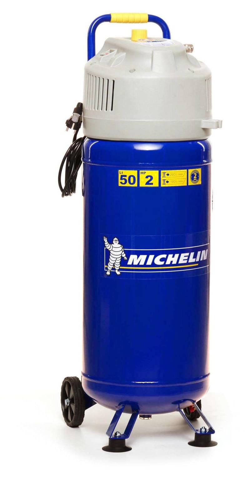 Michelin Vertikaler Druckluftkompressor MVX50/2, Ölfreier 50-Liter-Kompressor, Manometer, Maximaldruck: 10 Bar, mit Transportrollen, Leistung: 2 PS von MICHELIN