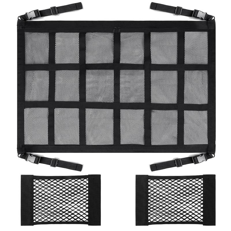 Gepäcknetz Auto, 80 * 55cm Doppellagige Autodach Gepäcknetz Decke mit Reißverschluss, 2 Stück 25 * 40cm Starke Elastizität Auto Gepäcknetz, Gepäcknetz Wohnmobil, Universal Kofferraum Netz von MIHURO