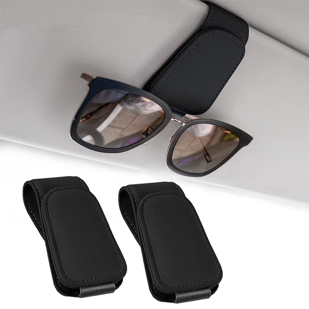 MIHUTU 2 Stück Brillenhalter für Auto Sonnenblende, Leder Sonnenbrillen Halterung/Ticket-Kartenclip, Auto Magnetische Brillenhalter für Alle Arten von Gläsern Geeignet, Schwarz MIHUTU 2 Stück Brillenhalter für Auto Sonnenblende, Leder Sonnenbrillen Halterung/Ticket-Kartenclip, Auto Magnetische Brillenhalter für Alle Arten von Gläsern Geeignet, Schwarz von MIHUTU
