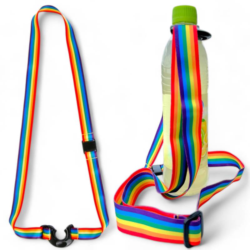 MIJOMA Regenbogenfarbener Trinkflaschenhalter Pride – Stilvoller Getränkegurt, Universal und Sicher für Festival & Outdoor (12) von MIJOMA