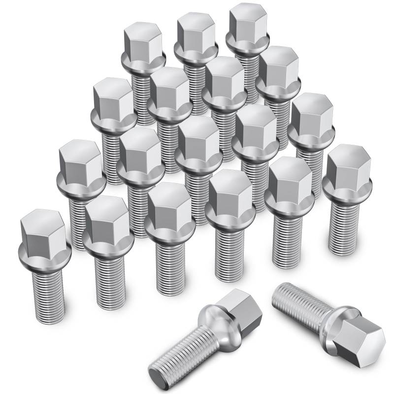 20 Stück MIKKUPPA Radschrauben Radbolzen M14x1,5 - Schaftlänge: 27mm,Kugelbund R13,Schlüsselweite:17mm (Chrome Silber) von MIKKUPPA