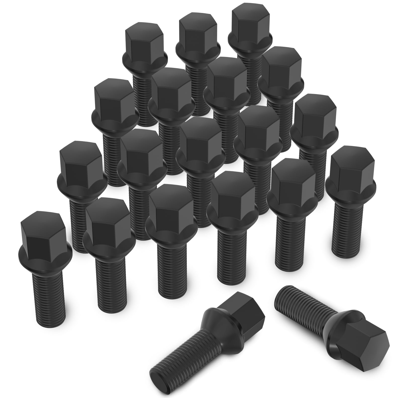 20 Stück MIKKUPPA Radschrauben Radbolzen M14x1,5 - Schaftlänge: 28mm,Kegelbund 60°,Schlüsselweite :17mm (Schwarz) von MIKKUPPA