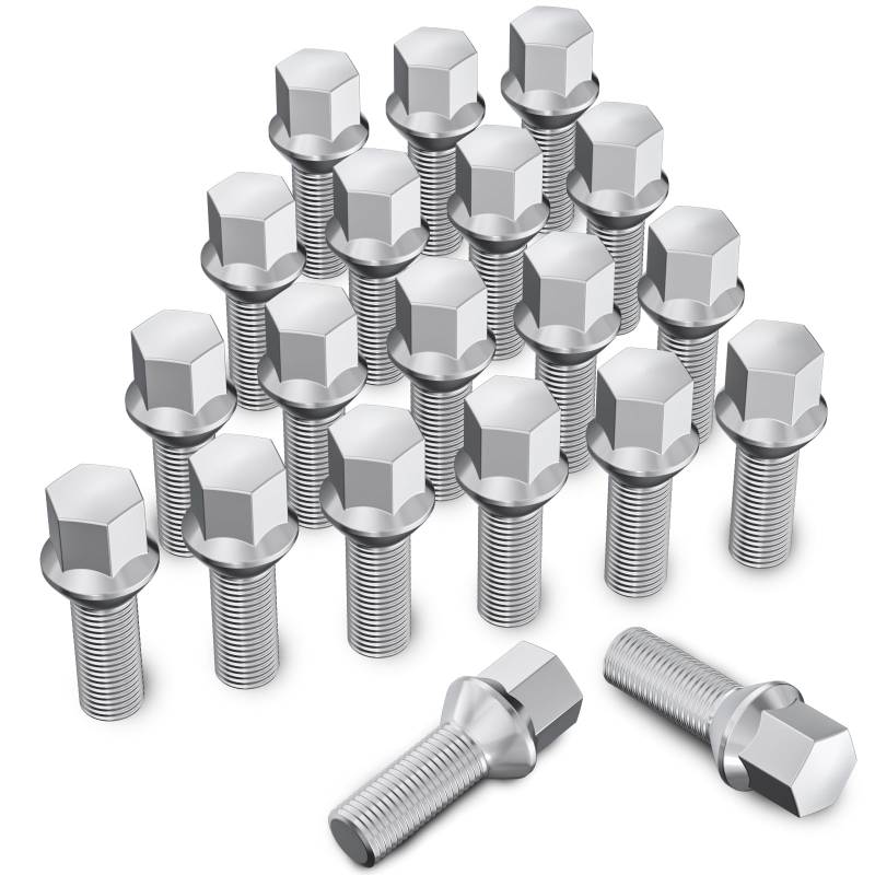 20 Stück MIKKUPPA Radschrauben Radbolzen M14x1,5 - Schaftlänge: 28mm,Kegelbund 60°,Schlüsselweite: 17mm (Chrome Silber) von MIKKUPPA