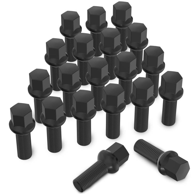 20 Stück MIKKUPPA Radschrauben Radbolzen M14x1,5 - Schaftlänge: 28mm,Kugelbund R13,Schlüsselweite:17mm (Schwarz) von MIKKUPPA