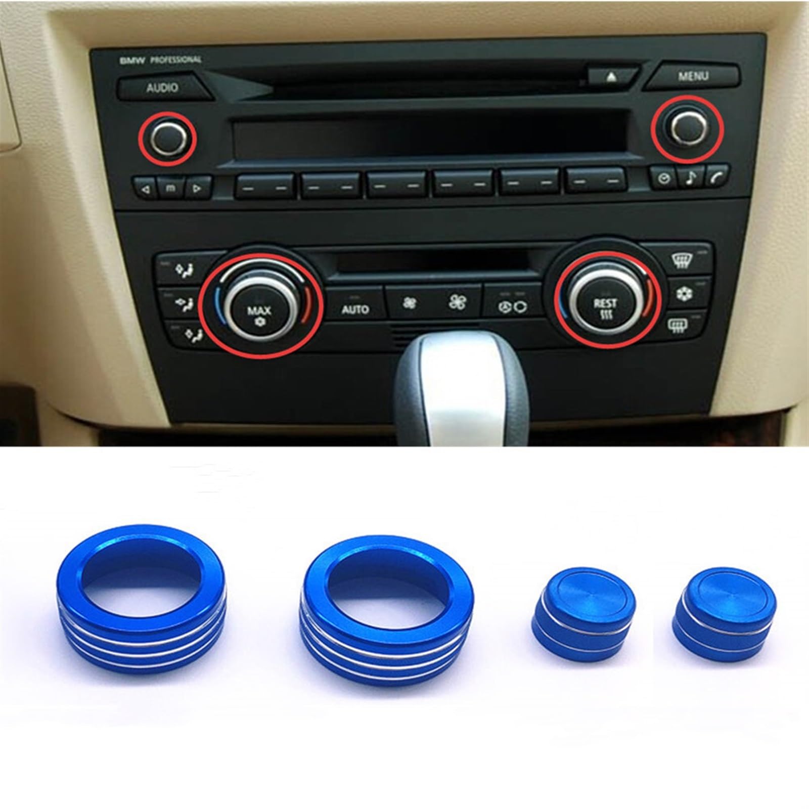 MILLAY Knopfring für Klimaanlage, Passend for BMW 3er 2005–2013 E90 E91 E92 E93, Auto-Klimaanlage, Sound-Trim-Knopf-Abdeckung, Innendekorationszubehör (Color : Blue(4pcs)) von MILLAY