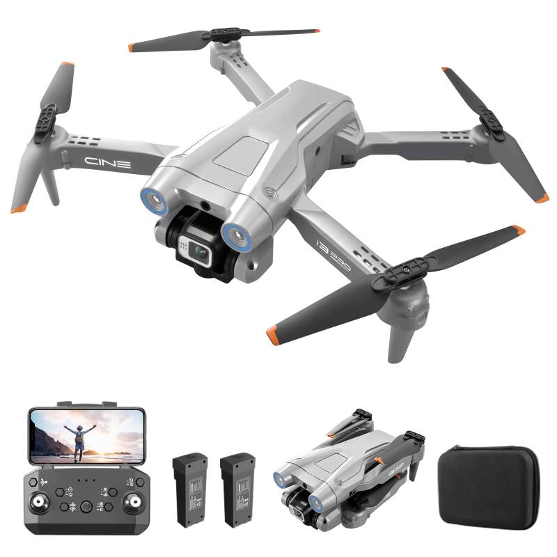 RC Drohne mit 4K HD Dual Kamera, 1080P RC Quadrocopter inkl. 2 Batterien, Hindernisvermeidung Headless-Modus, Gestensteuerung Anfänger (Grau) von MINGPINHUIUS