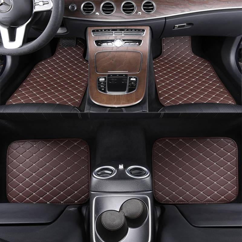 Auto Fußmatten, 4PCS Universal PU Leder Auto Fußmatte All-Wetter Schutz Teppich vorne und hinten Anti-Rutsch-Matten Set Autozubehör für 99% Modelle (braun) von MIOLOE