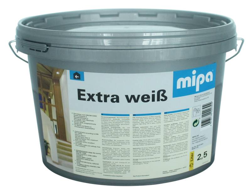 MIPA Extra weiß,diffusionsfähige Wand- und Deckenfarbe,2,5 Liter von MIPA