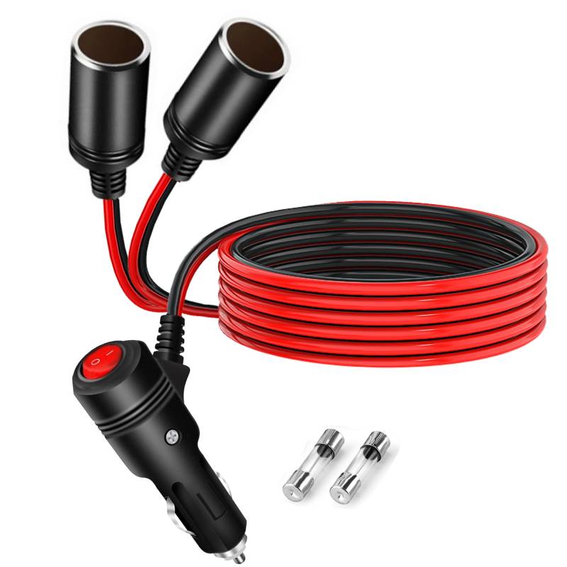 MISYNLON Auto Zigarettenanzünder Verteiler Adapterkabel mit Schalter, 12V 2 Buchse Zigarettenanzünder Adapter Y Cord, 1 bis 2 Auto DC Stromversorgung Verlängerungskabel Ladegerät Port, für GPS von MISYNLON