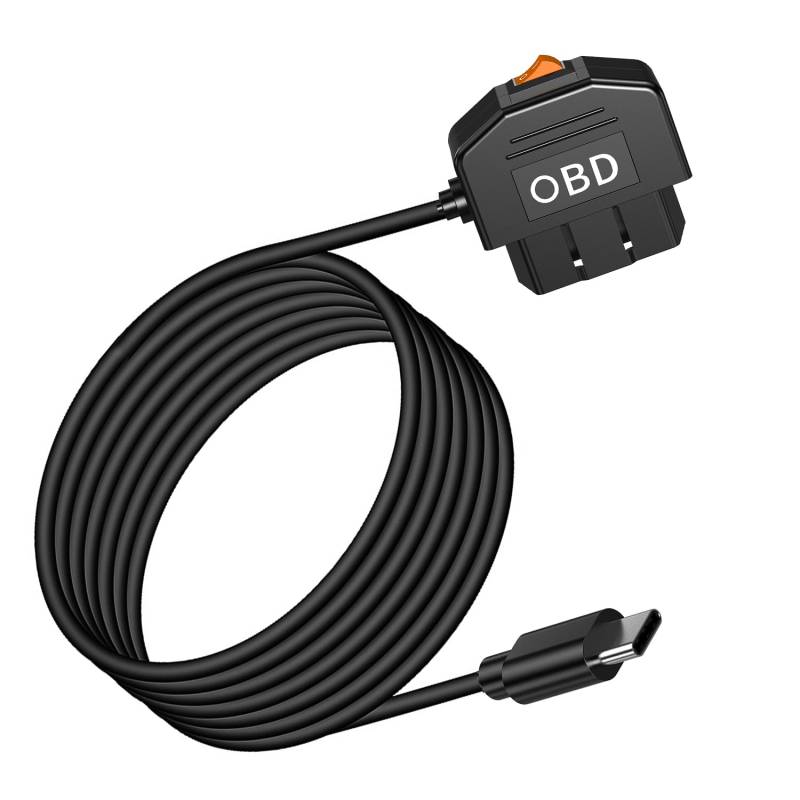 MISYNLON OBD OBD2 Hardwire Kit Stromkabel für Dash-Kamera mit USB Typ C 12-36V bis 5V 3A, Niederspannungsschutz 24h Parküberwachung/Acc-Modus mit Schalter für GPS,Radar-3,5M (USB C) von MISYNLON