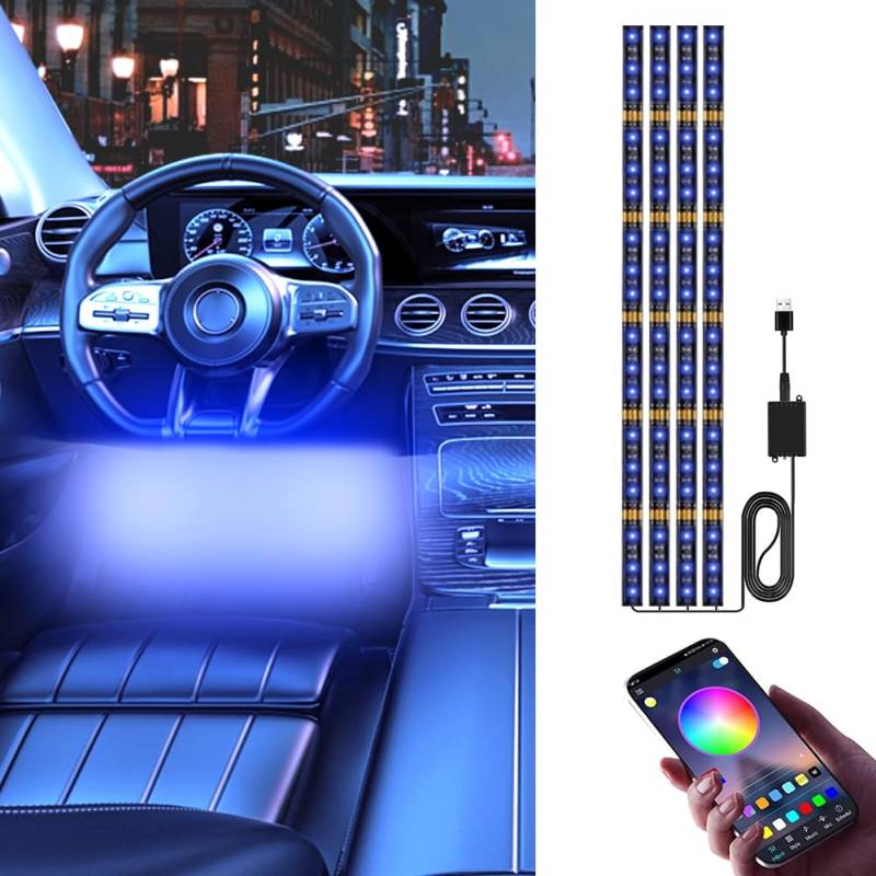 RGB LED Innenbeleuchtung Auto, 72 LED Streifen Auto Zubehör Innenraum Ambientebeleuchtung, APP Steuerung, 12V Atmosphäre Licht mit Zigarettenanzünder, Geschenke für Männer Frauen von MIUUIPI