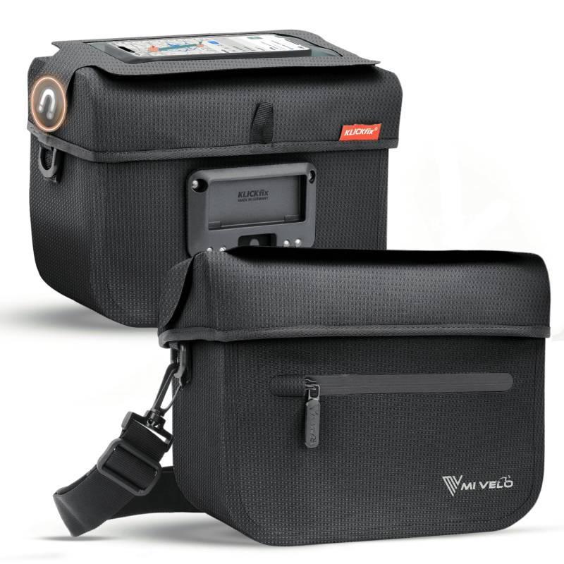 MIVELO Lenkertasche Fahrrad passend für KLICKfix - 100% wasserdicht - Fahrradtasche Lenker - abnehmbares Handyfach - Lenkertasche - Tasche Lenker - E-Bike tauglich (Schwarz-Reflektierend) von MIVELO