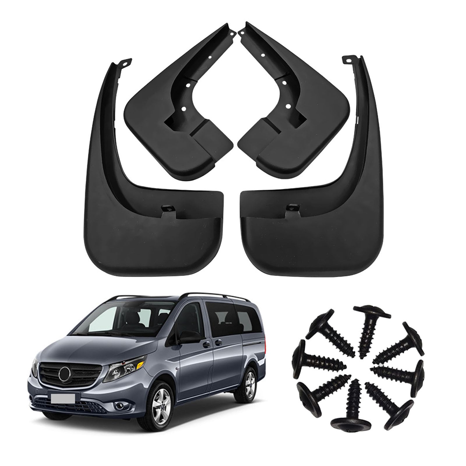 4 Stücke Set Auto Schmutzfänger Schmutzlappen Spritzlappen Vorne Hinten kompatibel für Mercedes-Benz Vito W447 2016-2022 Hartgummi Spritzschutz Kit Kotflügelschoner Schlamm Klappen zubehör von MIVPD