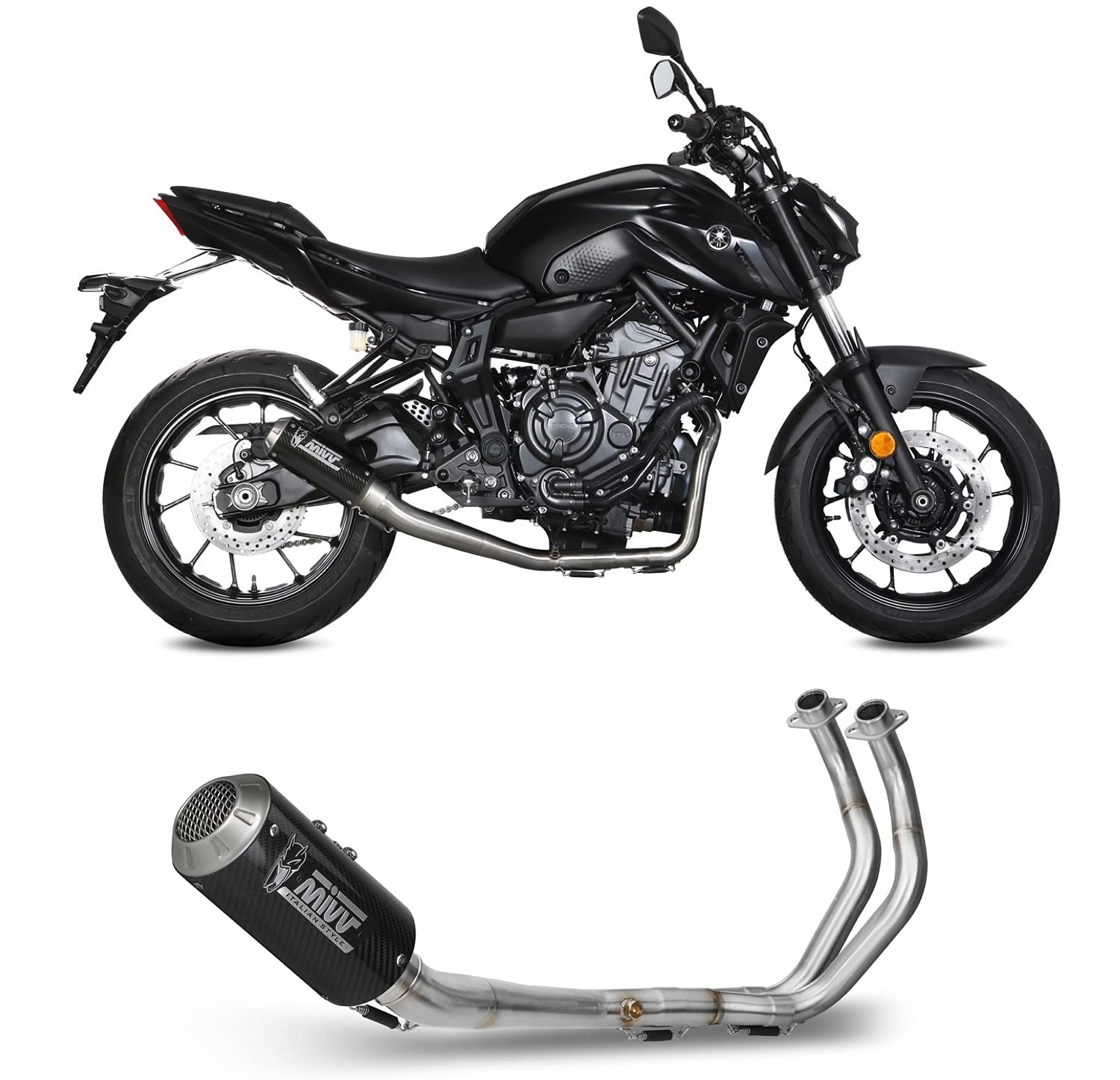 MIVV Kompletter Auspuff mk3 carbon kompatibel mit Yamaha MT07 MT-07 2014 2015 2016 2017 2018 2019 2020 2021 von MIVV