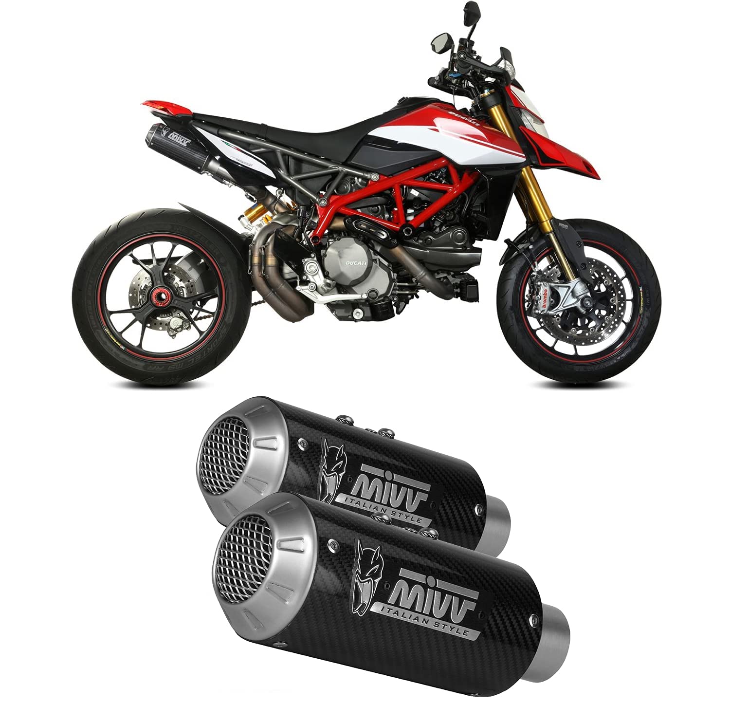 MIVV Zugelassene Auspuffe MK3 Carbon kompatibel mit Ducati Hypermotard 950 2019 2020 von MIVV