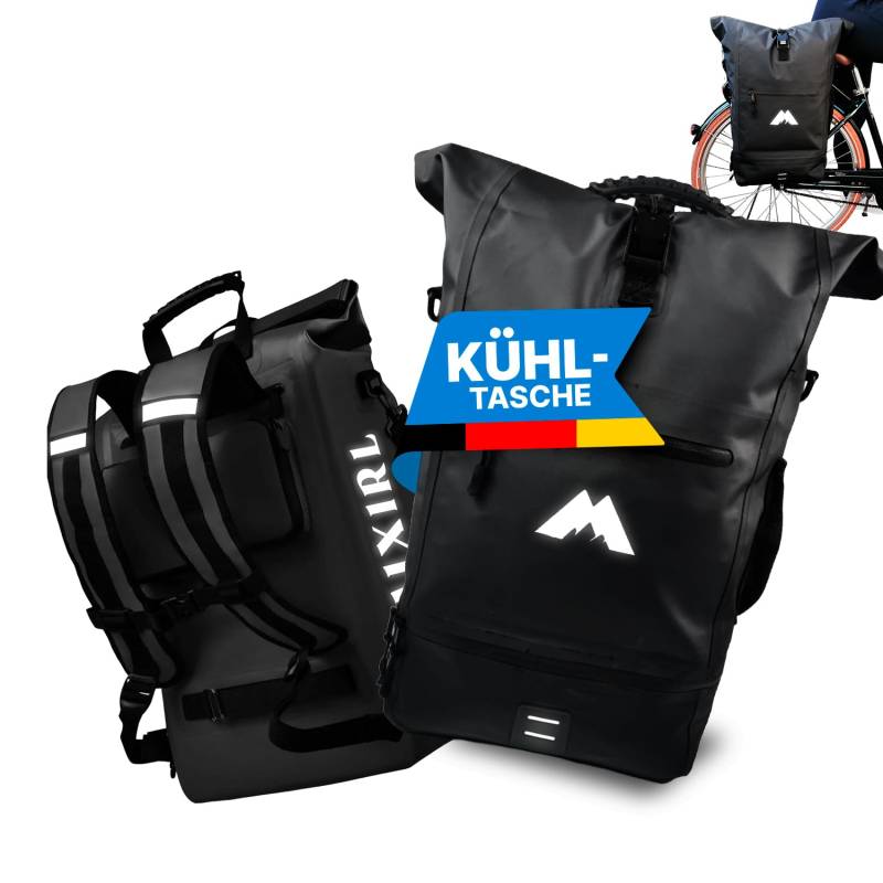 MIXIRL 3in1 Fahrradtasche für Gepäckträger mit Rucksack 100% Wasserdicht 30L I Kühlfach I Gepäckträgertasche Reflektierend Sattel Tasche fürs Fahrrad von MIXIRL